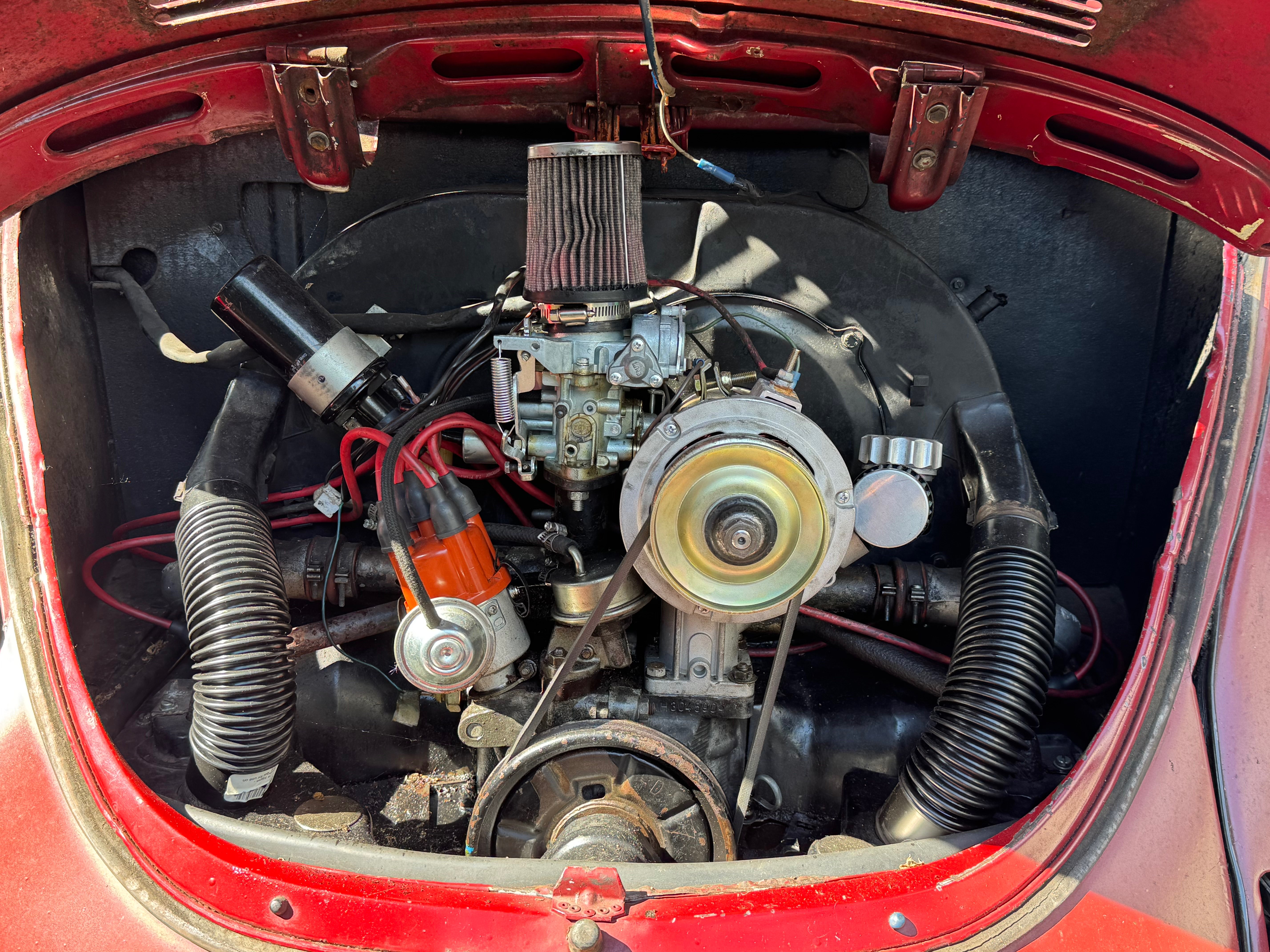 Engine bay showing air-cooled engine and components